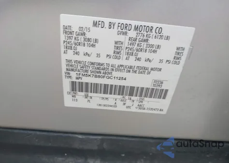 2015 Ford Explorer from USA, damaged, VIN 1FM5K7B80FGC11254